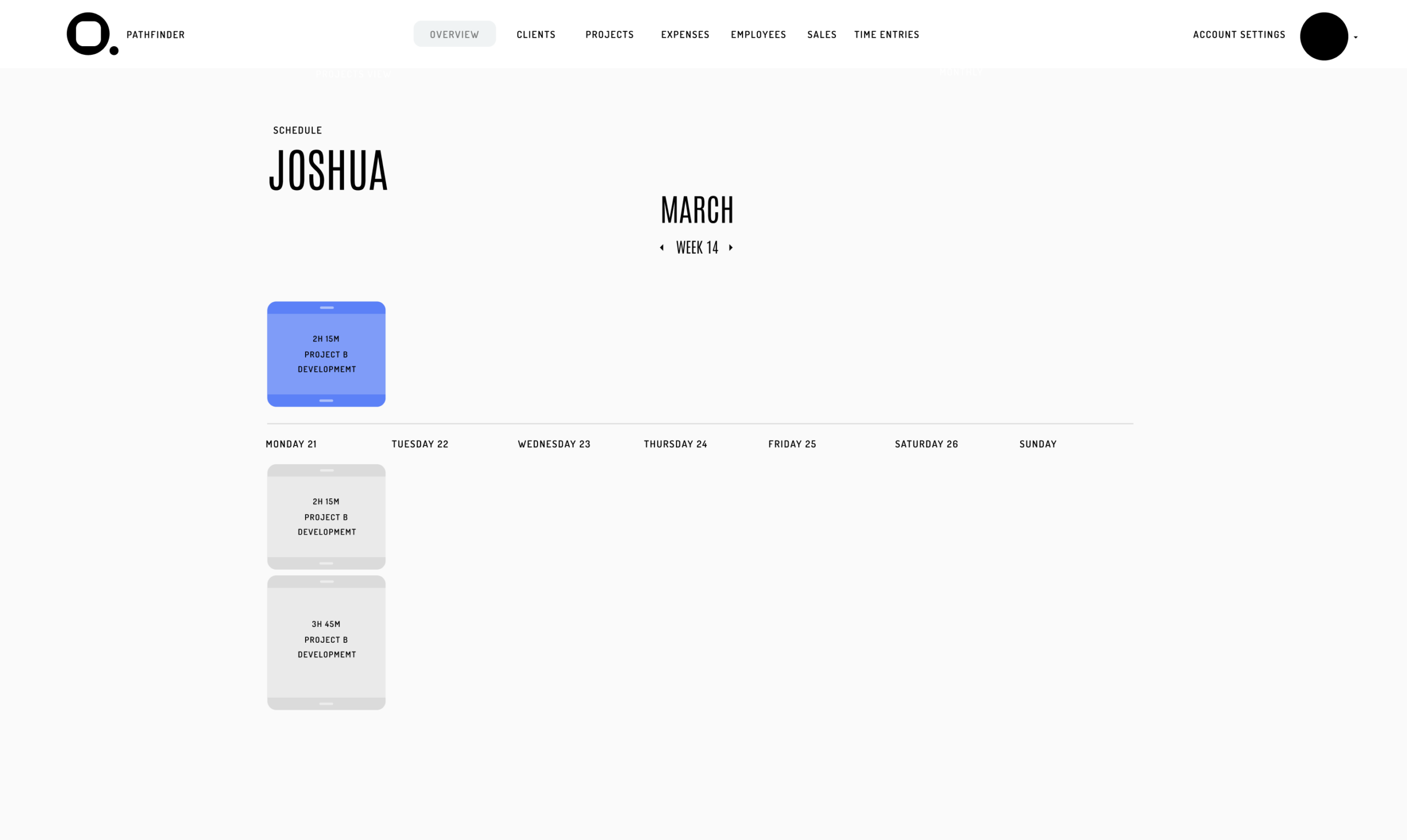 Pathfinder user interface for individual user time management