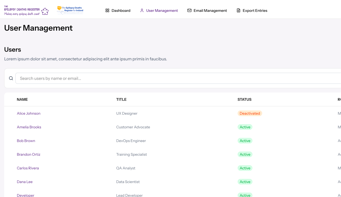Epilepsy Deaths Register form interface, third screen