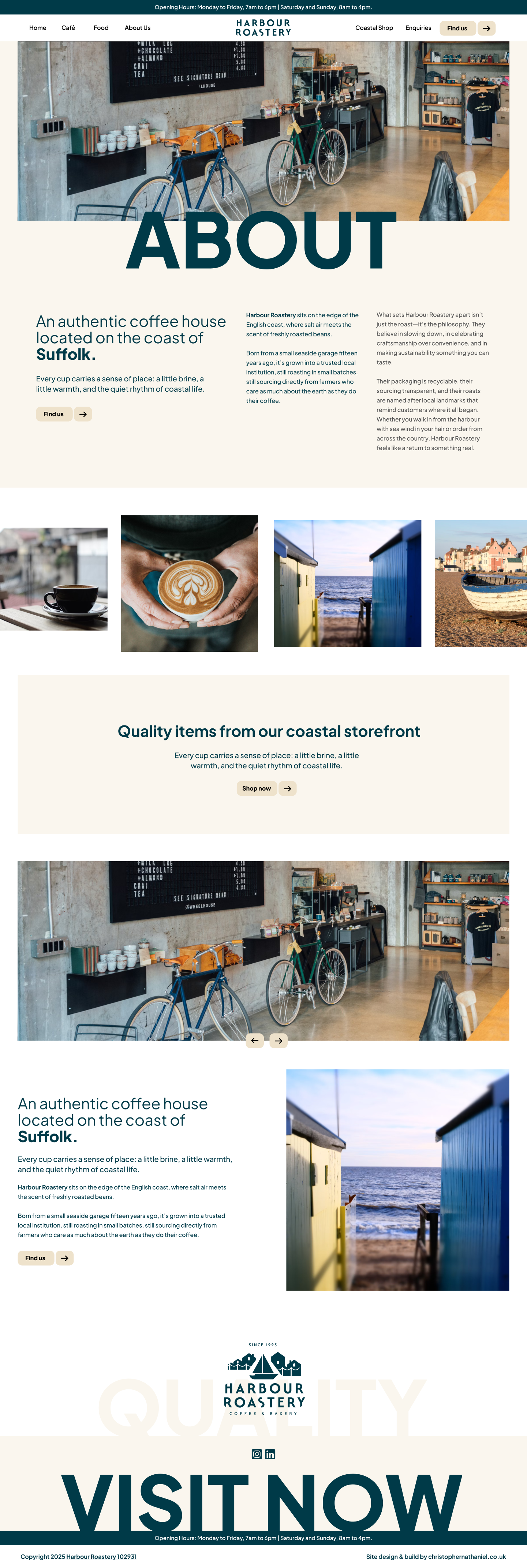 Harbour Roastery about page design