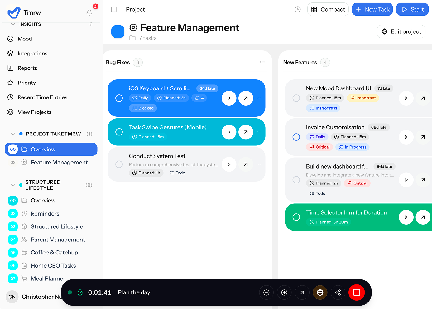 TakeTmrw Kanban view