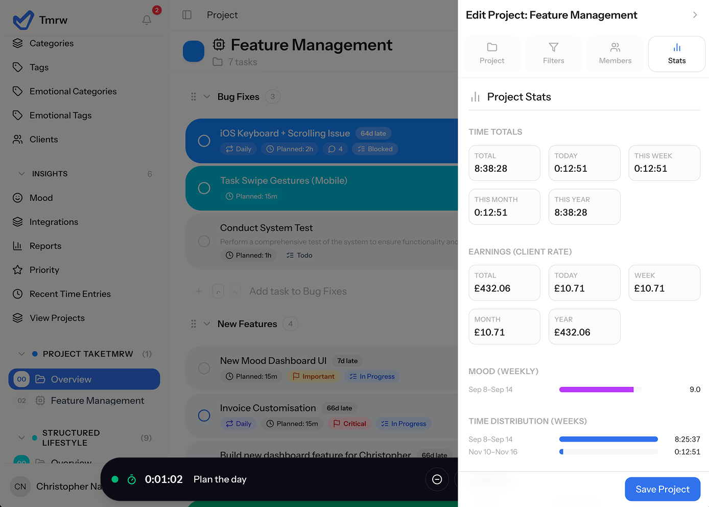TakeTmrw project statistics