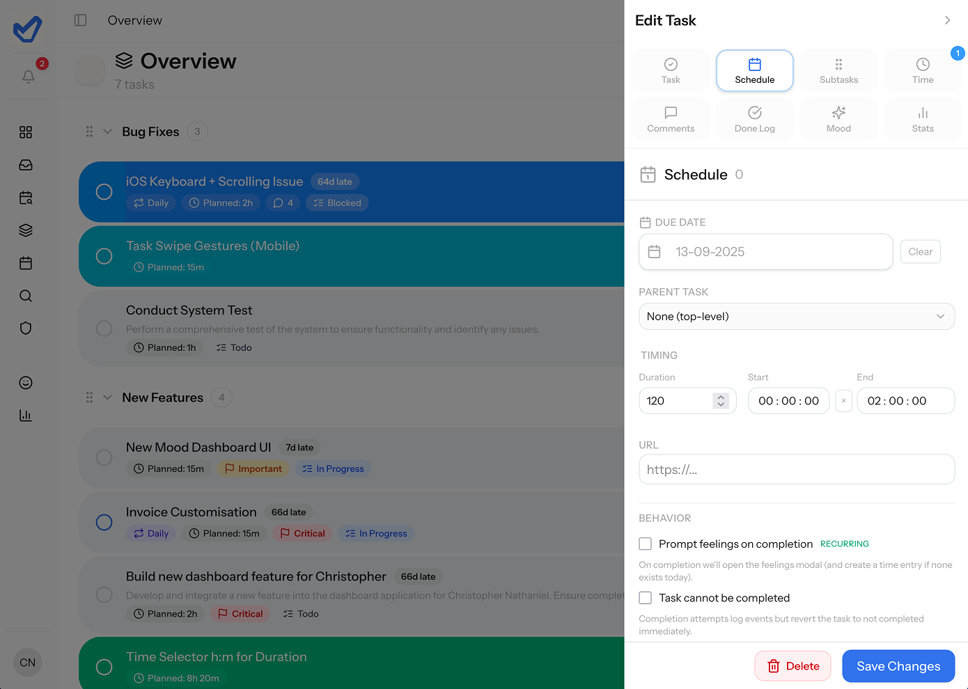 TakeTmrw scheduling interface