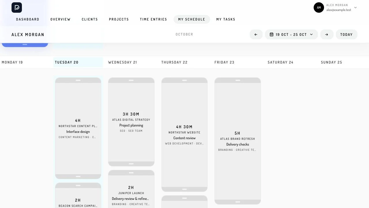Weekly schedule with draggable and resizable allocations
